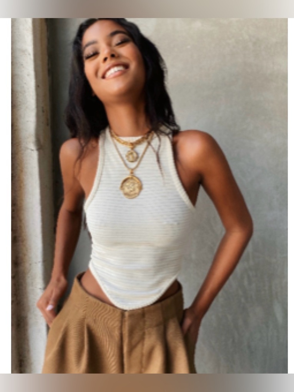 Dylanlex Ribbed velvet Cream Crop Tank Top